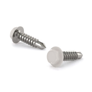 Metal Screw, White Hex Head with Washer, Self-Tapping Thread, Self-Drilling Point