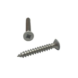 Stainless Steel Metal Screw, White Flat Head, Square Drive, Self-Tapping Thread, Type A Point