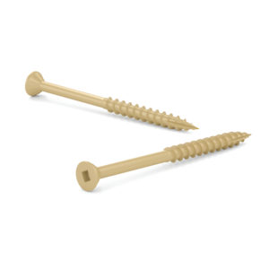 Tan Wood Treated Screw, Flat Head with Nibs, Square Drive, Coarse Thread, Type 17 Point